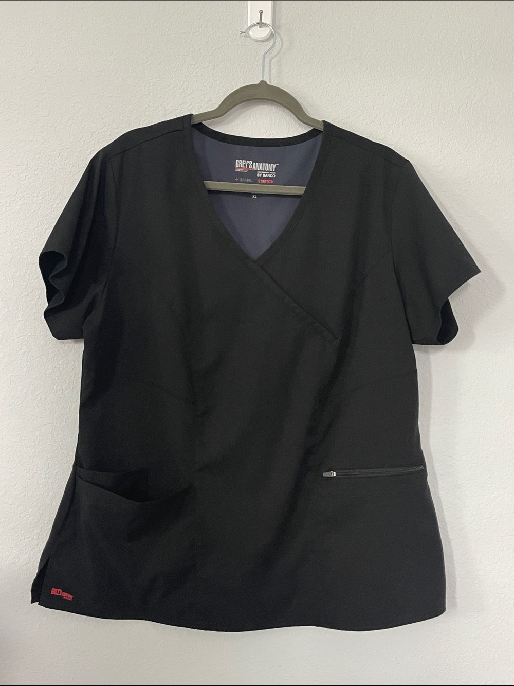 Grey’s Anatomy by Barco‎ Black Mock Wrap Scrub Top Women’s XL Stretch